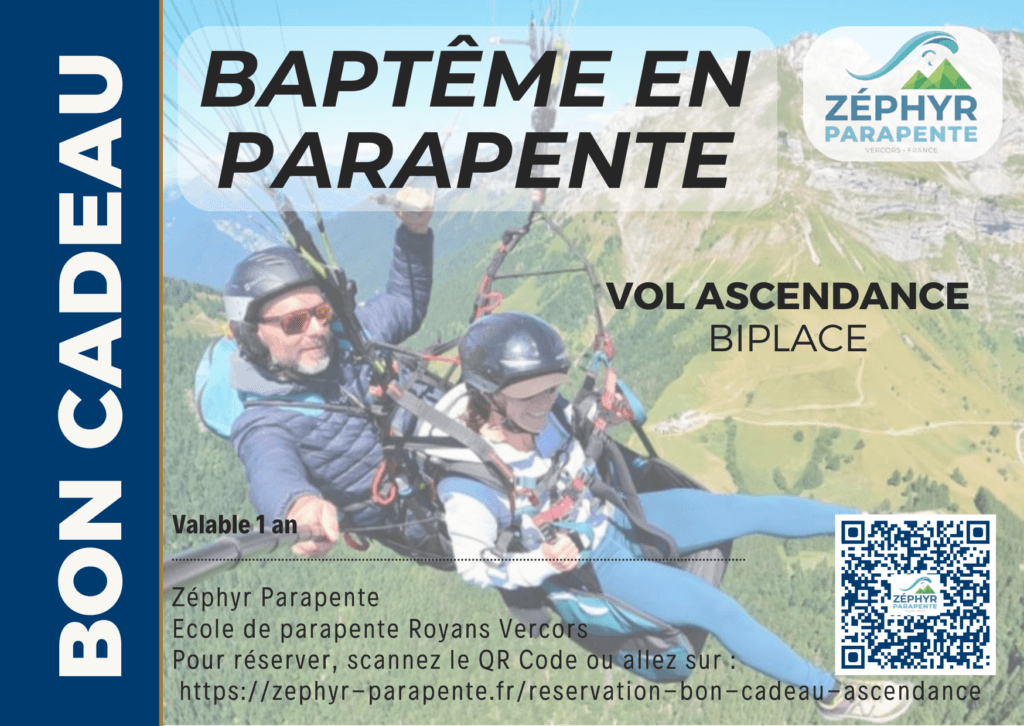 Bon Cadeau Vol Biplace Ascendance Zephyr Ecole Parapente Royans Vercors